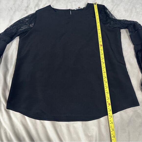 Calvin Klein Size L Black Lace Sleeve Elegant Blouse Top Classic Formal Neutral - Picture 8 of 12